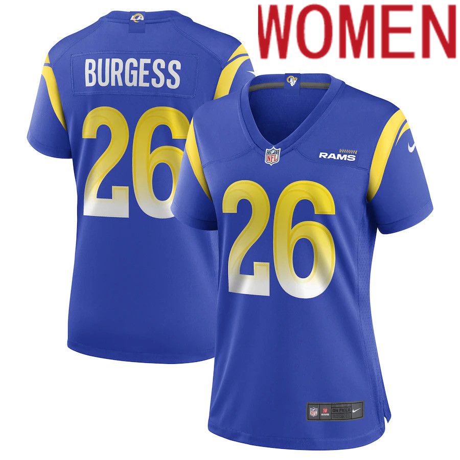 Women Los Angeles Rams #26 Terrell Burgess Nike Royal Game NFL Jersey->women nfl jersey->Women Jersey